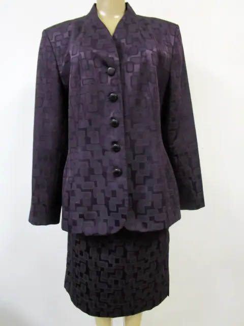 Sag Harbor Purple Geometric Design Blazer Jacket & Skirt Suit Set Size 16 - New