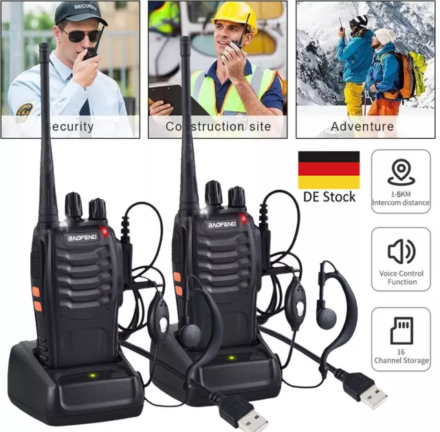 2x Baofeng Walkie Talkie BF-888S Sprechfunkgeräte Handfunkgerät Set 16Kanäle 5KM