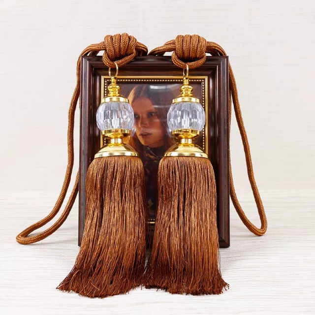 1 Pair Curtain Hold Backs Rope Tassel Tie Backs Crystal Ball Tiebacks Decor 12