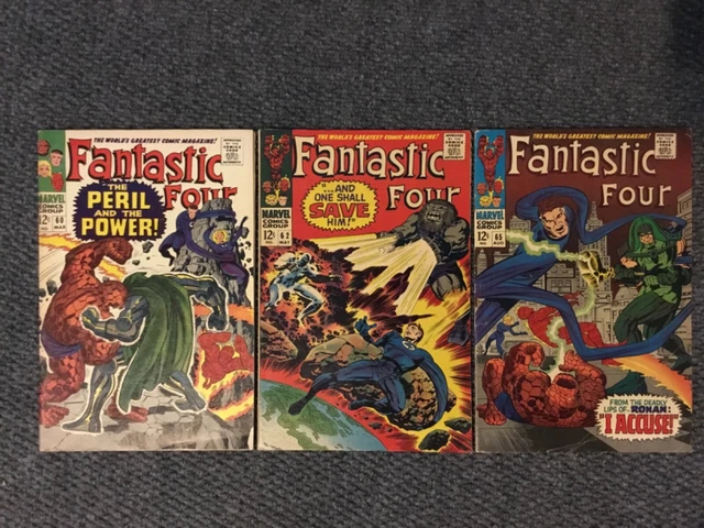 Fantastic Four # 60 62 65 Jack Kirby 1967 Doom Blastaar Ronin flat glossy copies