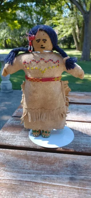 Antique Leather Suede Native American Indian Early 1900 era Doll Beads
