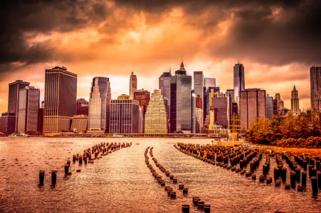 Papier Peint Photo INTISSÉ-NEW YORK-(1448V)-Mural Brooklyn Bridge Rivière City