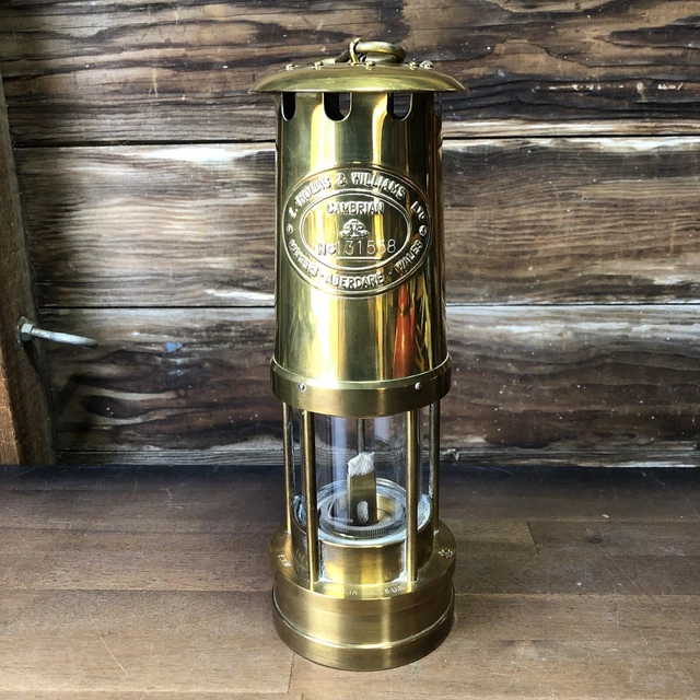 Vintage E. Thomas & Williams Miner's 10" Brass Safety Oil Lamp Made in Wales UK