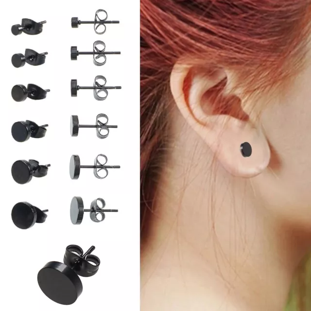 Black Earring Punk Stainless Steel Stud Earrings Men Women Round 6pcs 12pcs Set