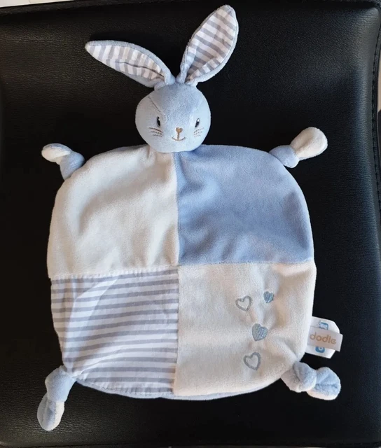 DOUDOU PLAT DODIE LAPIN Mon doudou d'amour blanc bleu coeur rayé ETAT NEUF
