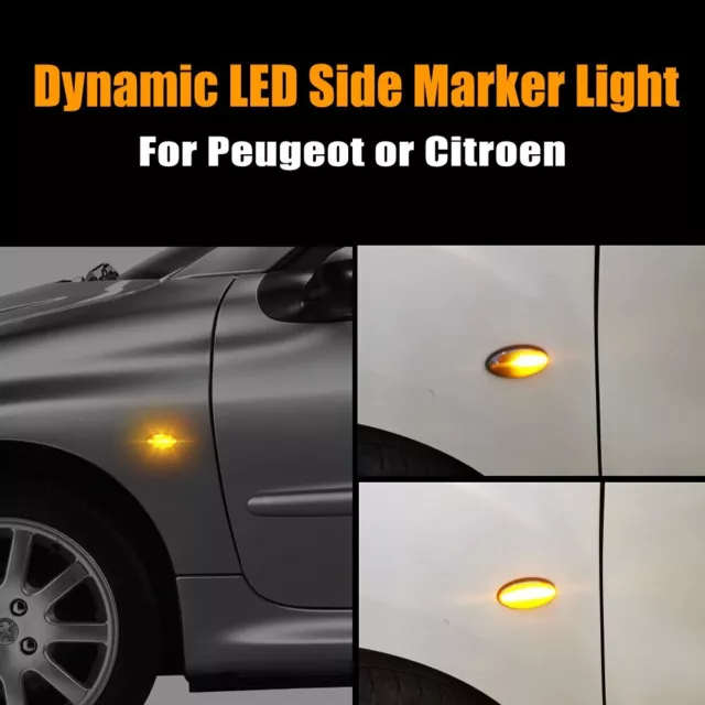 Clignotants Répétiteur LED Fumé Dynamique Noir pour Peugeot et Citroën 2