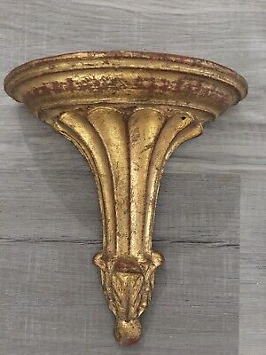 Vintage 7.5" Italian Florentine Gold Gilt Wall Sconce Shelf Carved Wood Italy