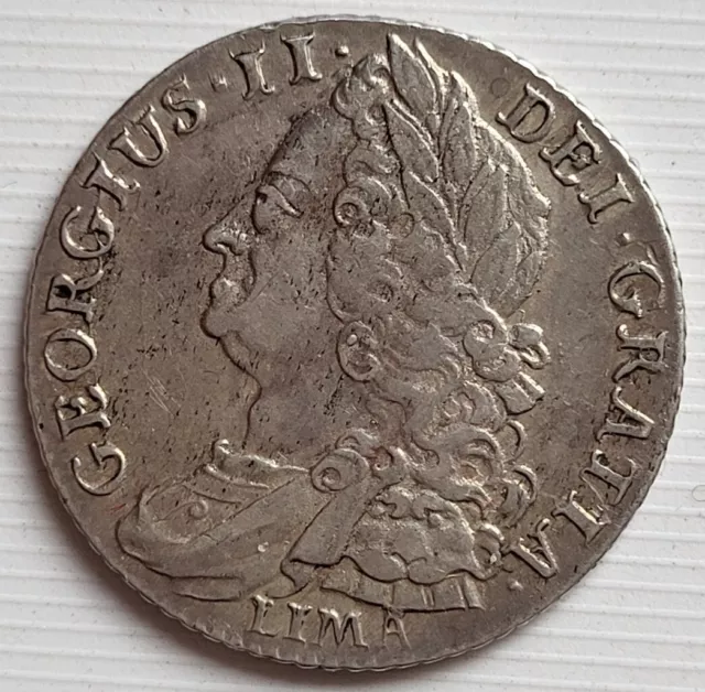 1745 George II Early Milled Silver Lima Shilling, VF