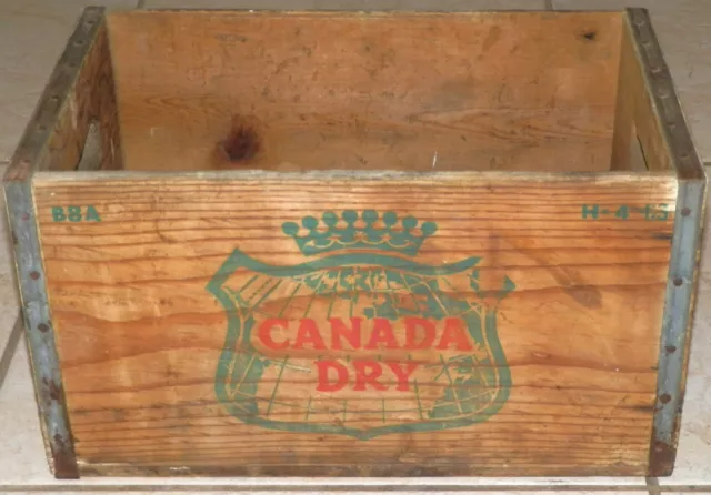 Vintage Canada Dry Ginger Ale Advertising Wooden Crate with Metal Trim 4/63
