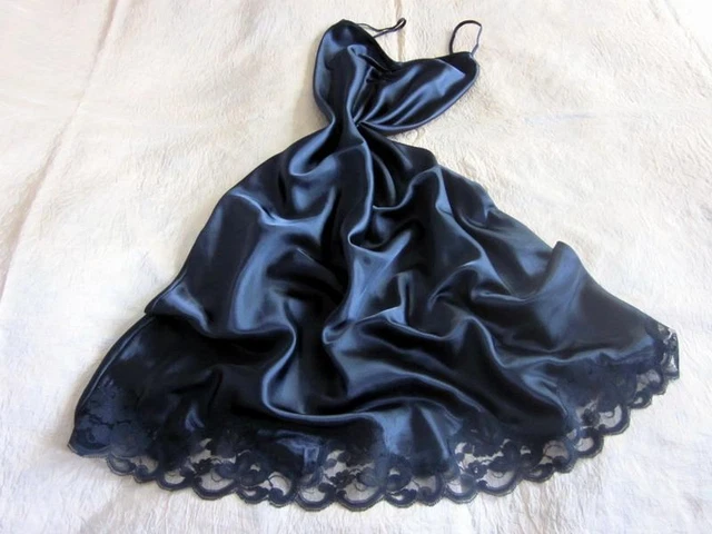 Camicia da notte slinky raso nero slip slinky 5XL pizzo 51-54-ish busto lingerie