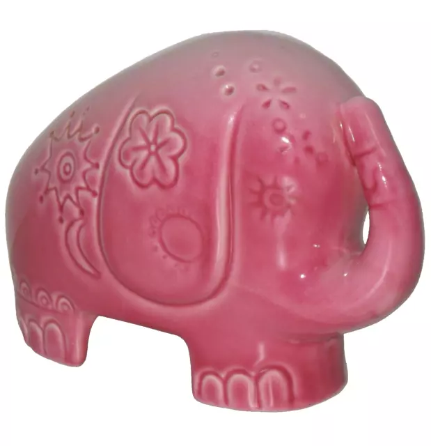 Pink Elephant Piggy Bank Ceramic Trunk Raised MCM Mid Century Modern Vintage