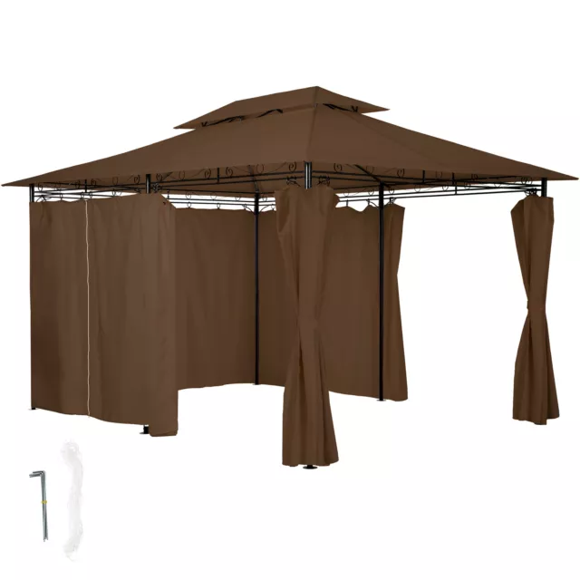 Luxus Garten Pavillon Emine 4x3m mit 6 Seitenteilen Partyzelt braun B-Ware