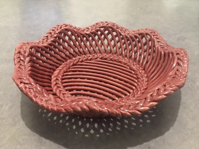 Corbeille Panier Fruits à Pain En Faïence Tressée Rouge Bordeaux 28 Cm