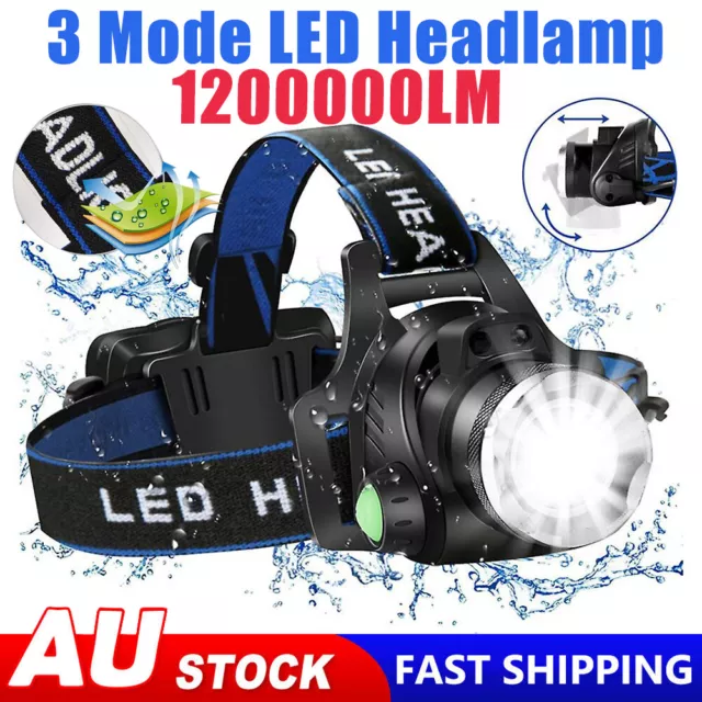 1200000LM Head Torch Headlight CE Camping Headlamp USB Rechargeable Waterproof