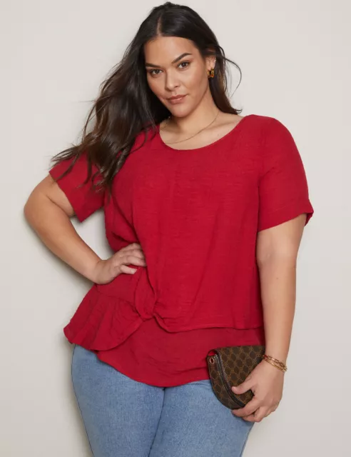 AUTOGRAPH - Plus Size - Womens Tops -  Short Sleeve Knot Front Top