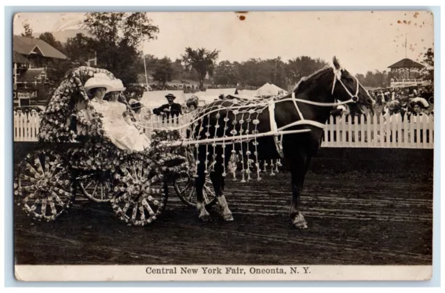 c1910's Central New York Fair Parade Horse Buggy Oneonta NY RPPC Photo Postcard