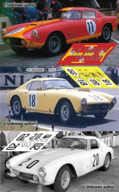 Decals Ferrari 250 GT LWB Le Mans 1959 1:32 1:24 1:43 1:18 slot calcas