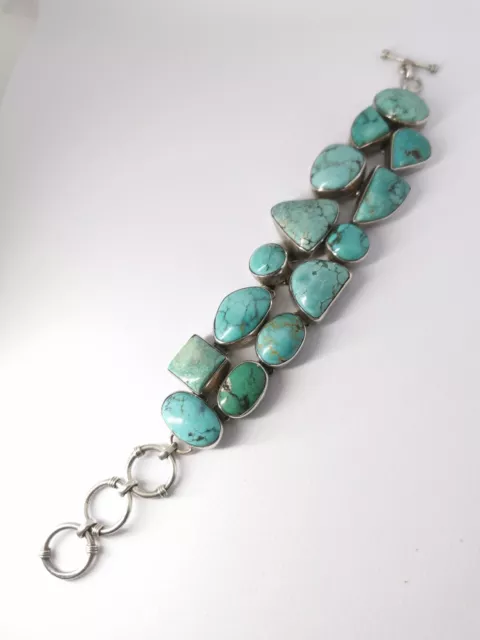 Stunning 925 Sterling Silver Stamped Turquoise Bracelet Toggle Clasp