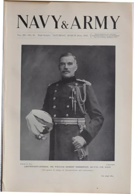 1915 Ww1 Print Lieutenant General Sir William Robert Robertson Transportation