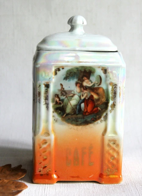 TRES JOLIE BOITE A SEL PORCELAINE Irisée ART DECO VICTORIA Tchecoslovaquia Xxe 215976