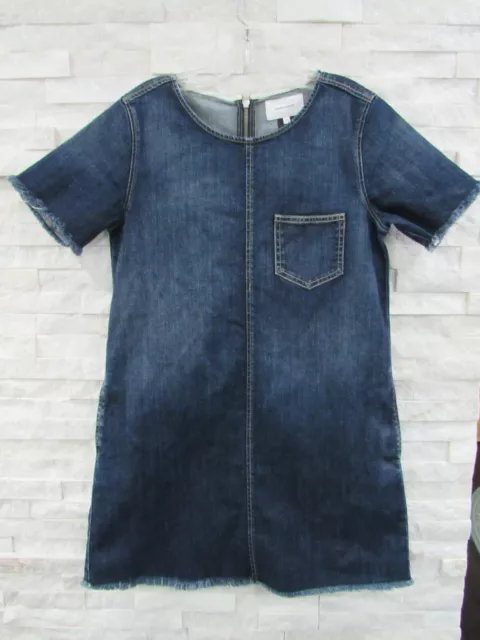 Current/Elliott Dark Blue Wash Denim Frayed Edge Short Sleeve Dress 1 S Pockets!