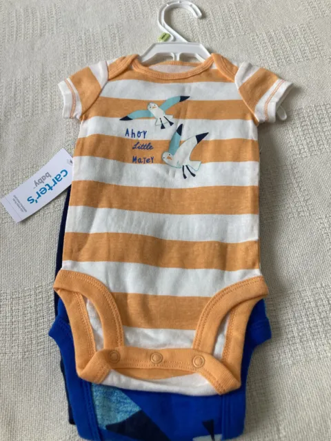 Carters baby boy blue/orange Seagull 3 Piece Outfit Size 3M NWT