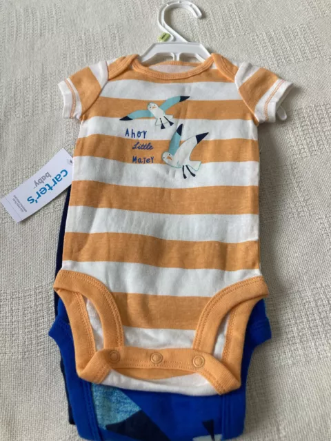 Carters baby boy blue/orange Seagull 3 Piece Outfit Size 3M NWT