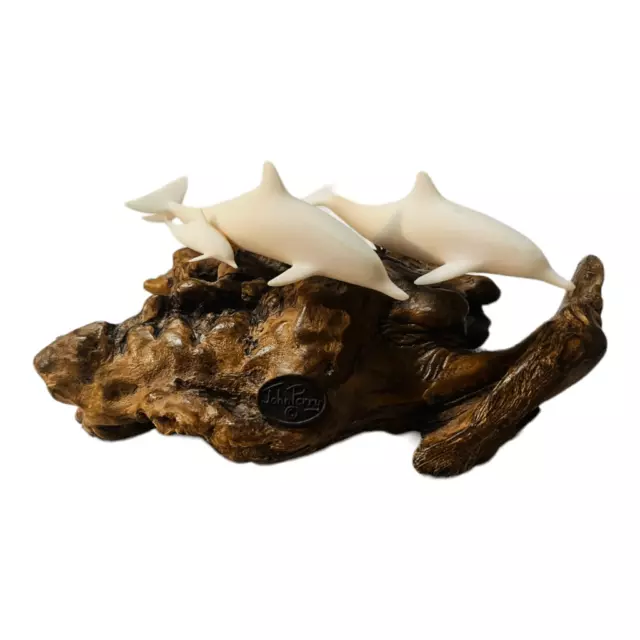 John Perry 3 Dolphin sculpture mother child father family driftwood burl ocean