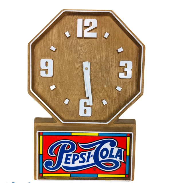 Vintage Pepsi Cola Faux Wood Stained Glass Burwood Analog Wall Clock