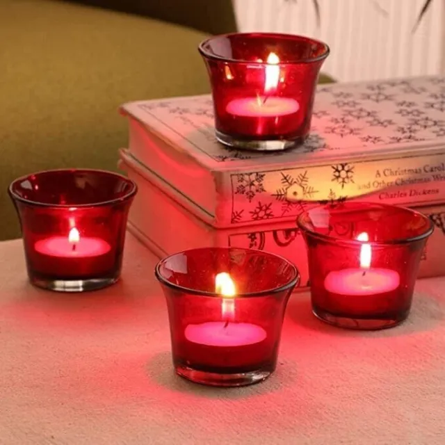 Red Glass Tealight Candle Holders Decorations Items for Home Décor Living Room