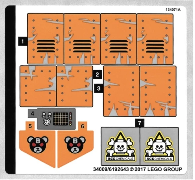 LEGO STICKER SHEET Superheroes 70914 LEGO BATMAN MOVIE Bane Toxic Truck
