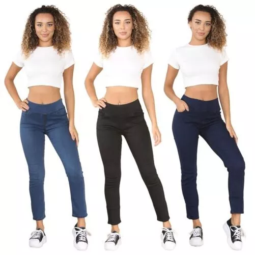 Enzo Womens Jeans Femmes Taille Élastique Extensible Jambe Droite Slim Pantalon