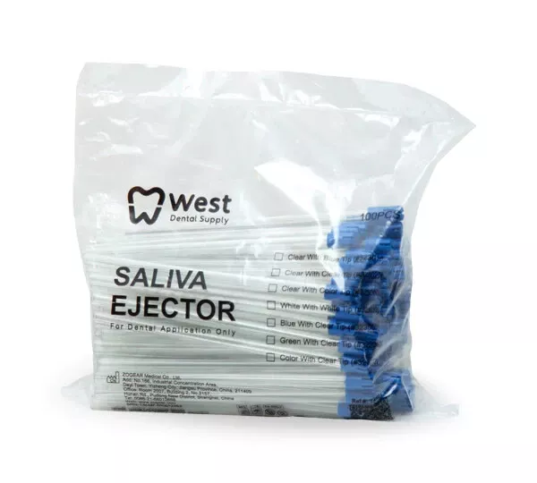 1000 (10 Bags) Saliva Ejector Clear Tube with Blue tip