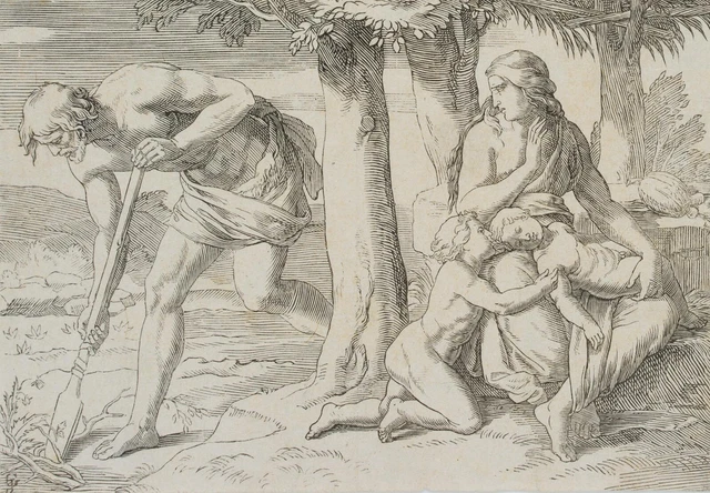 After HUNTER (*1808), Adam digs with the chopping stick, wheel. Romantic Religious
