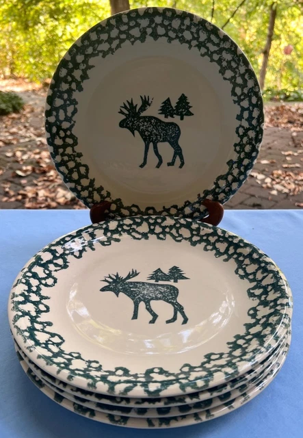 SET OF FIVE Tienshan Folk Craft Moose Country Dinner Plates