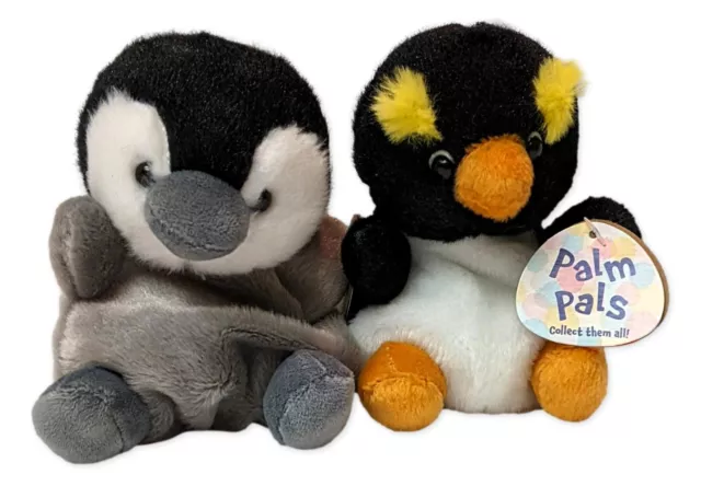 Set of 2 ROCKHOPPER & EMPEROR PENGUIN Palm Pals 5" Stuffed Animal Plush, Aurora