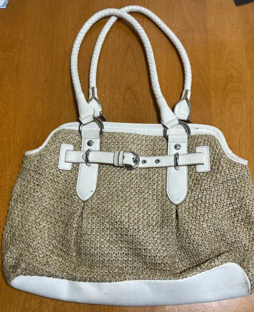 Dana Buchman Shoulder Bag Purse Tote Woven Straw and Faux Leather Summer Lined