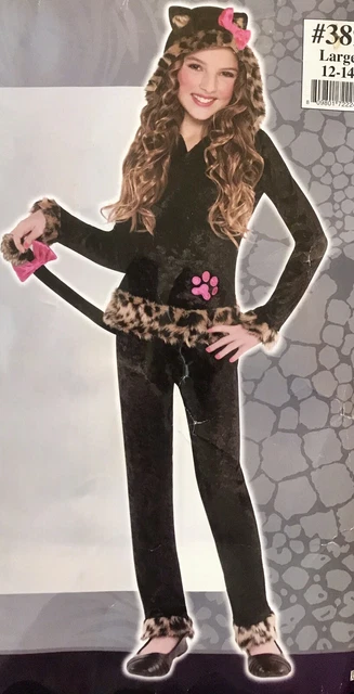 New Leopard Grrrl 2 Pc Child L Sz 12-14 Cat Top & Pants Halloween Party Costume