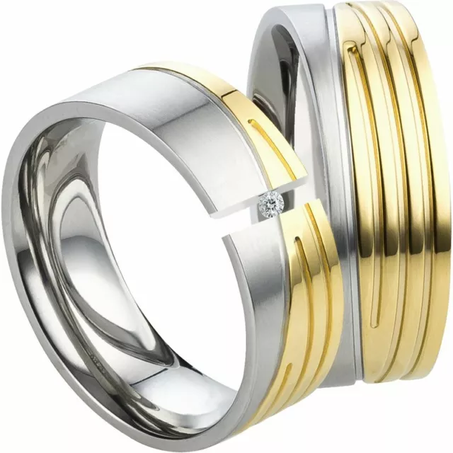 Partnerringe Aus Edelstahl Mit Goldbeschichtung Und Echtem Diamant Luc20