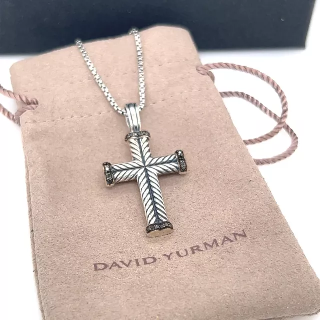 David Yurman Sterling Silver Chevron Cross Chain with Black Pave Diamonds