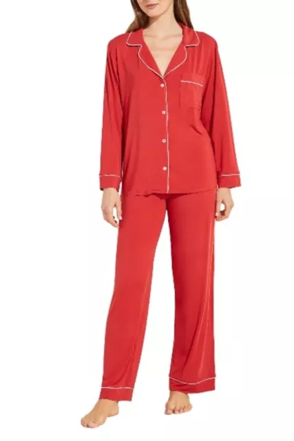 NEW Eberjey Gisele Tencel Modal Long PJ Set Soft Pajamas 2 Piece Red, Size XS.