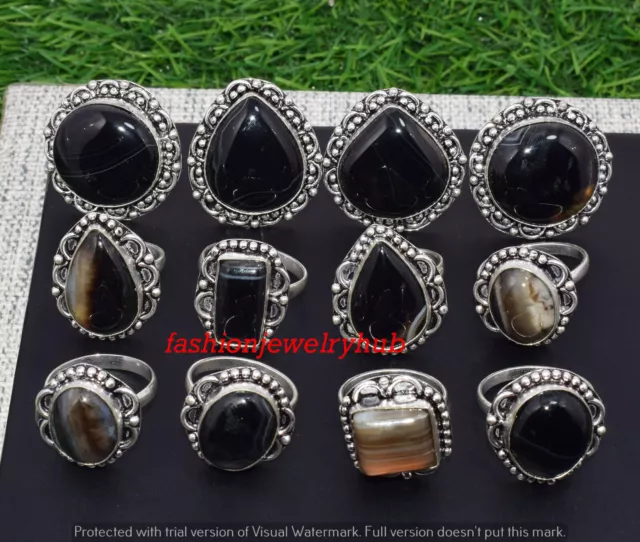 Botswana Agate Gemstone 10pcs Rings Wholesale Lot 925 Silver Plated Jewelry