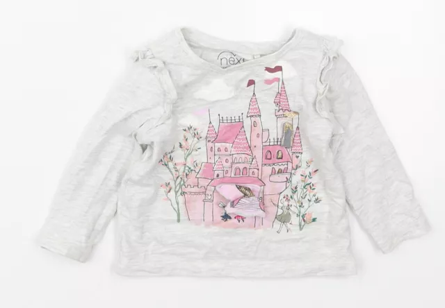 NEXT Girls Grey Cotton Basic T-Shirt Size 6-9 Months Crew Neck - Princess Castle