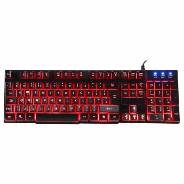 RGB LED Gaming Keyboard USB Wired 7 Color Illuminated Backlit Blue/Red/Purple UK 3