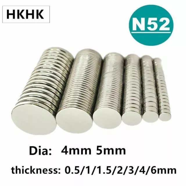 Imán de neodimio N52 4x0.5 4x1 4x3 4x2 5x0.5 5x1 5x2 mm Disco circular fuerte