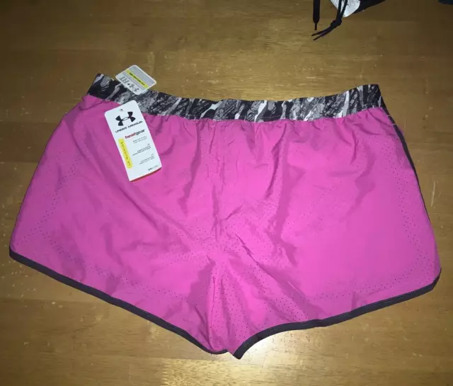 UNDER ARMOUR Heatgear Women's Perfect Pace Lined Running Shorts L Pink NWT 2