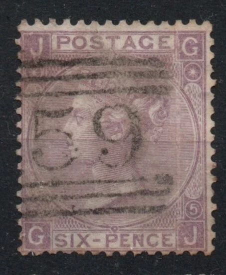 1865 Gran Bretagna Queen Victoria 6 Pence Violetto Piastra 5 Usato