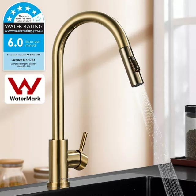 Brushed Gold WELS Kitchen Mixer Tap Sink Pull-Out Faucet 360° Swivel Spout AUS