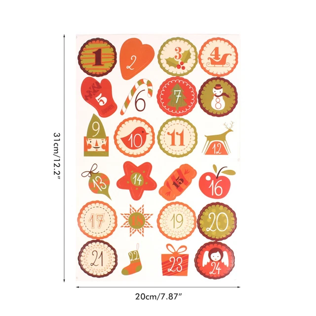 Kit Calendario Dell'Avvento Fai Da Te - 24 Sacchetti Kraft Con Adesivi Natalizi E Clip