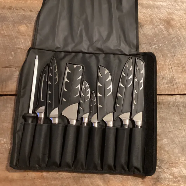 Dfito Chef Knife Set, 9 Pieces Sharp Knife Set with Roll Bag High Carbon Stai...